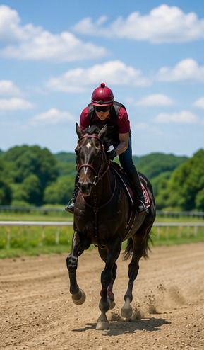 コースを進む黒鹿毛の馬
