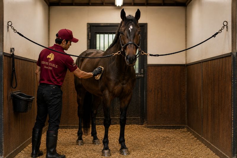 馬房でのブラッシング