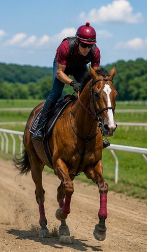 調教コースを駆ける栗毛の馬